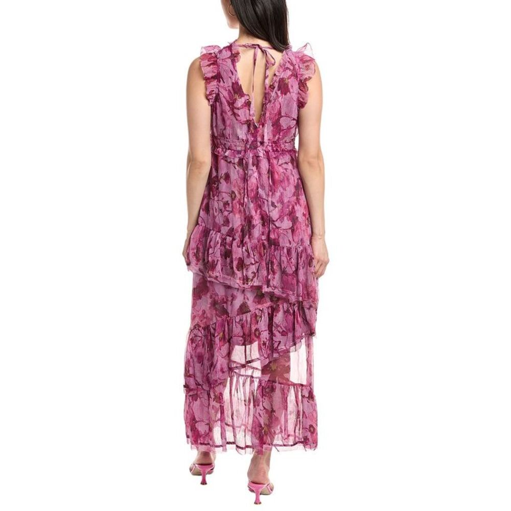 Marchesa Notte Womens Pleated Chiffon V-Neck Maxi Dress, Pink - Picture 2 of 3